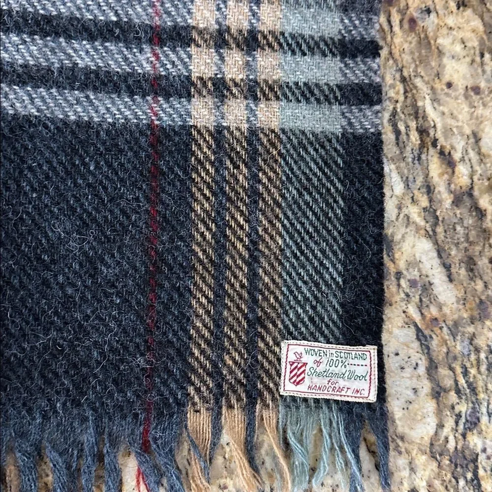 Handcraft Inc Vintage Plaid Scarf Woven In Scotland Of Shetland Wool